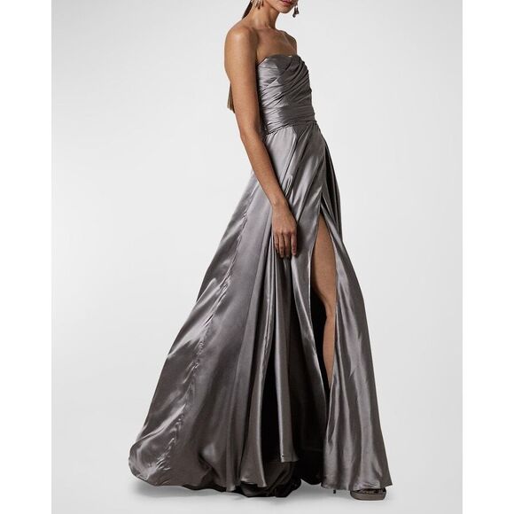 Ralph Lauren Collection Lean Metallic Draped Strapless Slit Gown Size 6 $4990 - Picture 1 of 12